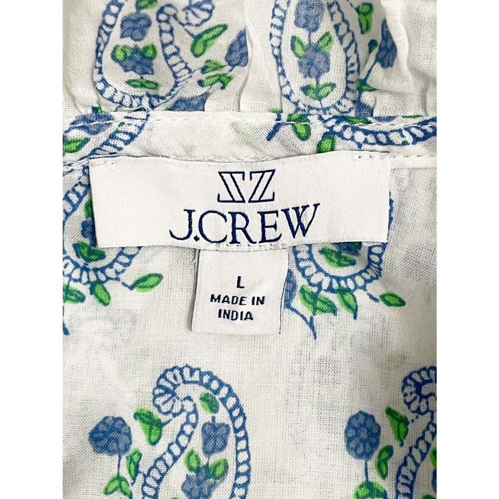 J. Crew x SZ Blockprints Paisley Puff Sleeve Top White Blue Organic Cotton Large - Picture 5 of 7